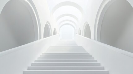 Obraz premium White Architectural Staircase Corridor; Modern Empty Hallway; Ideal for Product Placement