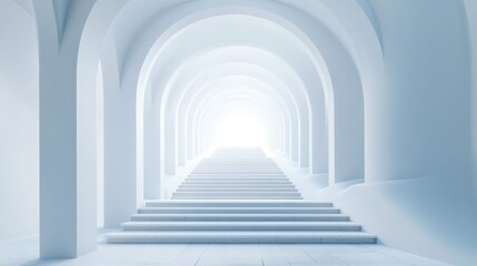 White arched stairway to light, architectural perspective, interior design, digital art, use background, stock photo, stock image