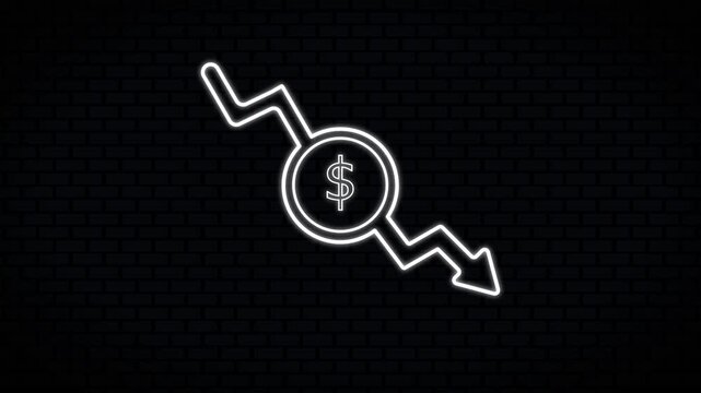 Money loss. Cash with down arrow stocks graph, concept of financial crisis, market fall. Motion graphics.