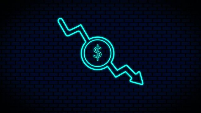 Money loss. Cash with down arrow stocks graph, concept of financial crisis, market fall. Motion graphics