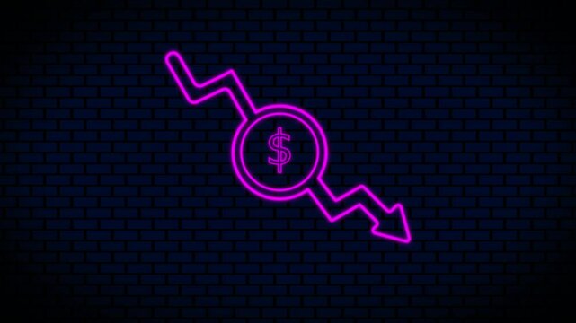 Money loss. Cash with down arrow stocks graph, concept of financial crisis, market fall. Motion graphics. 4k