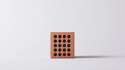 Single orange clay brick with multiple holes isolated on white background.