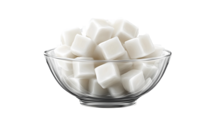 White Cubes in Glass Bowl Pure Dessert Food ice milk life isolated on transparent background