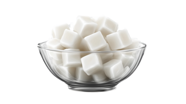 White Cubes in Glass Bowl Pure Dessert Food ice milk life isolated on transparent background