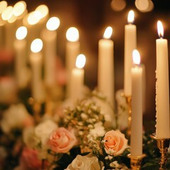 Obraz premium A collection of white candles sit atop a table, ready for use or display
