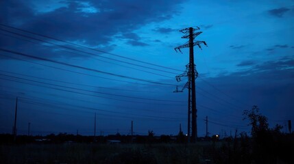 Twilight Transmission Tower, A Silhouetted Landscape