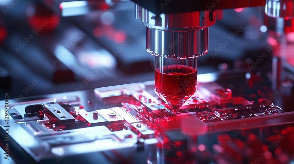 Poster advanced red liquid dispensing system precision technology microfluidic chip laboratory research sci