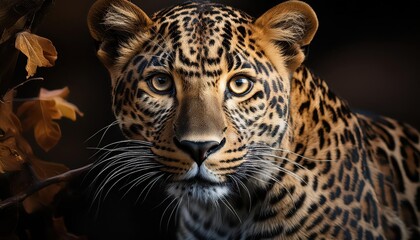 Naklejka premium Leopard in Serengeti Savannah, Majestic and Vigilant amidst Golden Grasses under Sunset Glow, Capturing the African Plains Wild Beauty.