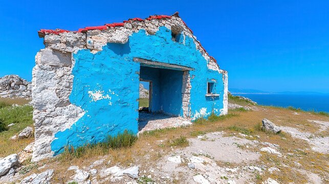 Blue building in capo vaticano with stunning coastal ruins surrounded by urban exploration scenery