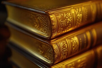 A close-up view of a stack of books on a table, ideal for use in educational or literary-themed settings
