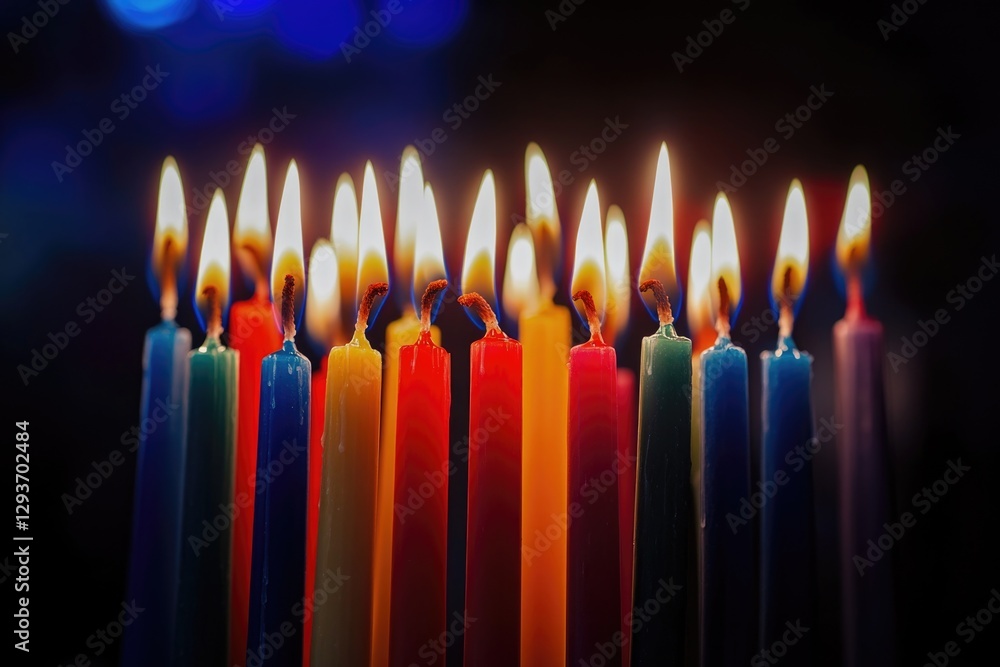 Poster close-up view of multiple lit candles