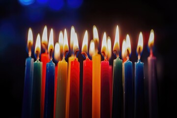 Close-up view of multiple lit candles