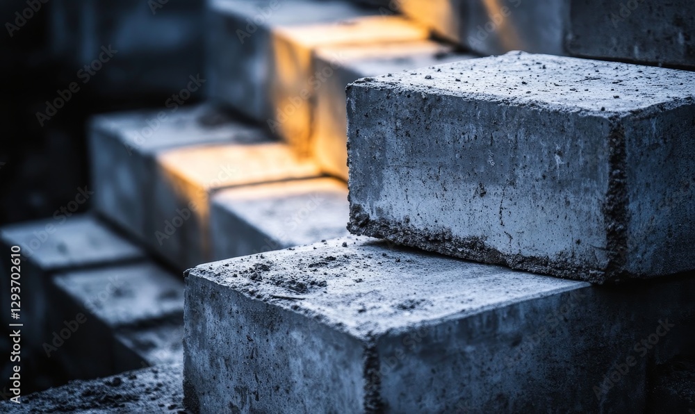 Aufkleber stack of gray concrete blocks in sunlight.