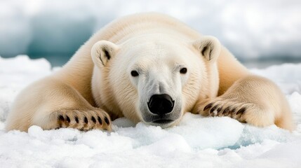 Powerful portrait of a solitary polar bear stranded on a shrinking iceberg highlighting the devastating environmental impacts of global warming and climate change on vulnerable wildlife