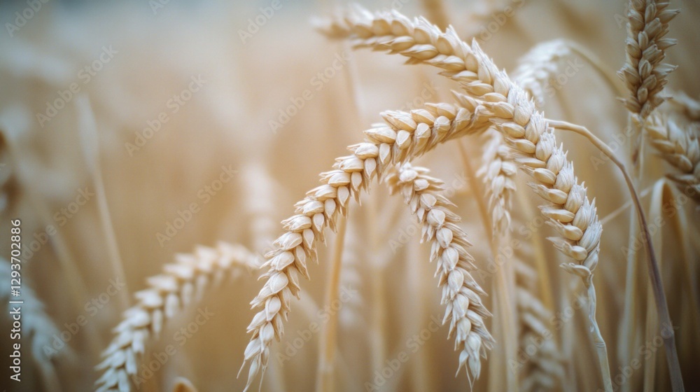 Poster a close-up view of a bunch of wheat growing in a sunny field
