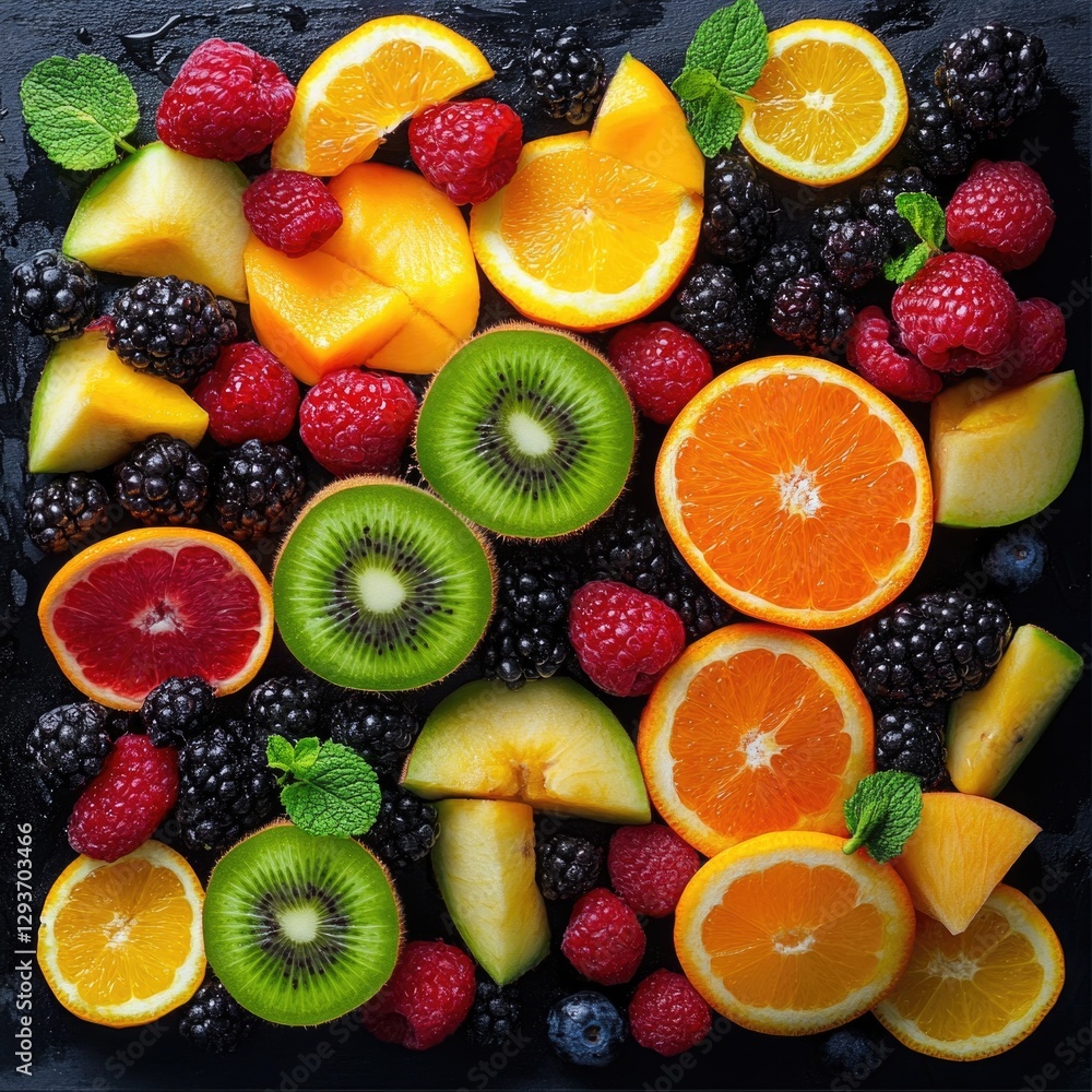 Aufkleber a colorful arrangement of various fruits, perfect for display or use in a still life composition