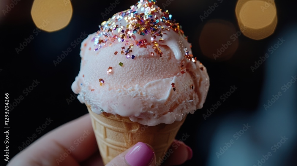Poster ice cream with sparkles and festive confetti .