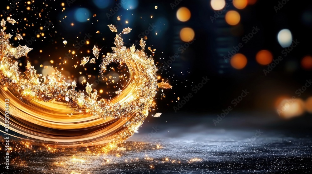 Poster vibrant of glowing sparkling lights and fireworks exploding in the night sky creating a dazzling mag