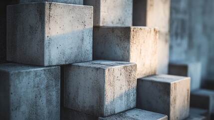 Stacked concrete cubes create abstract architectural design.
