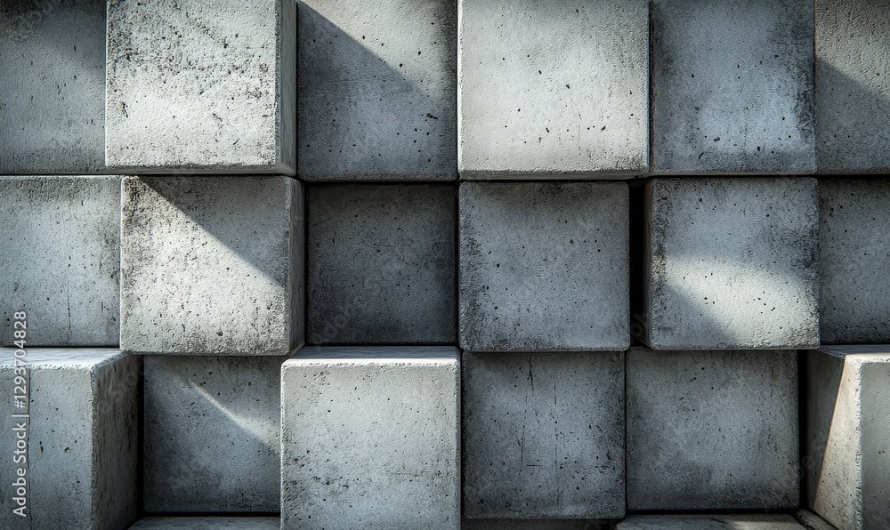 Poster stacked concrete cubes form textured abstract pattern.