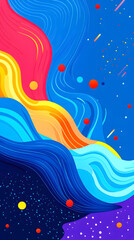 Blue background with colorful wave elements, flat vector style

