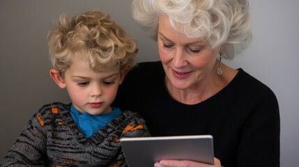 Mature woman giving a private teaching lesson to a young student using a tablet