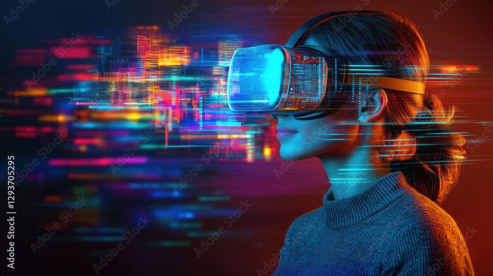 Poster immersive virtual reality experience with futuristic digital technology colorful abstract patterns a