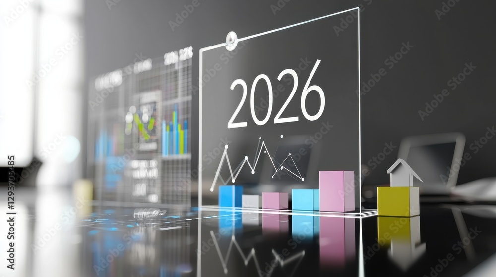 Poster 2026 business analytics forecast and growth visualization in futuristic infographic detailed data an