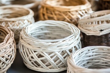 Obraz premium A collection of woven baskets placed neatly on a table surface