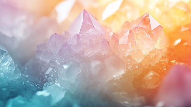 Dreamy Iridescent Background with Prismatic Light Reflections on Translucent Crystal Surfaces in Soft Pastel Colors