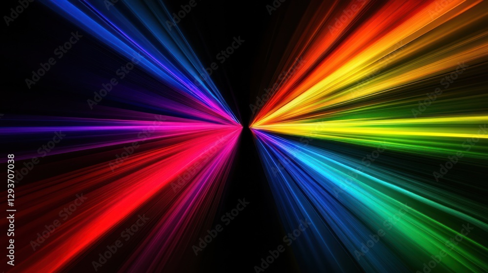 Poster abstract rainbow light rays bursting from center. possible stock photo use