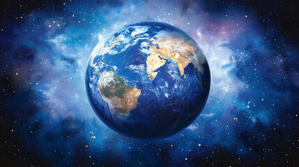 Fototapeta premium Highly Detailed Map of Earth Viewed From Space Showcasing Continents and Oceans Against a Cosmic Background