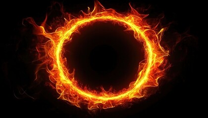 A glowing ring of fire on a black background, 3D rendering