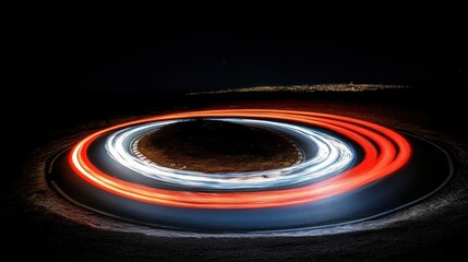 Fototapeta premium Nighttime long exposure photo of car light trails circling a hill.