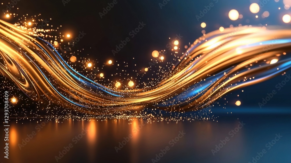 Poster mesmerizing abstract background featuring cascading waves of shimmering golden glitter and luminous 