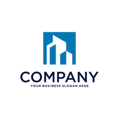 real estate logo design with house and building