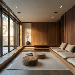 An attractive modern minimalist interior room with natural light
