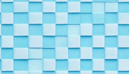 Light blue gingham pattern background, a seamless texture for design elements. White checkered fabric with light pastel colors. 