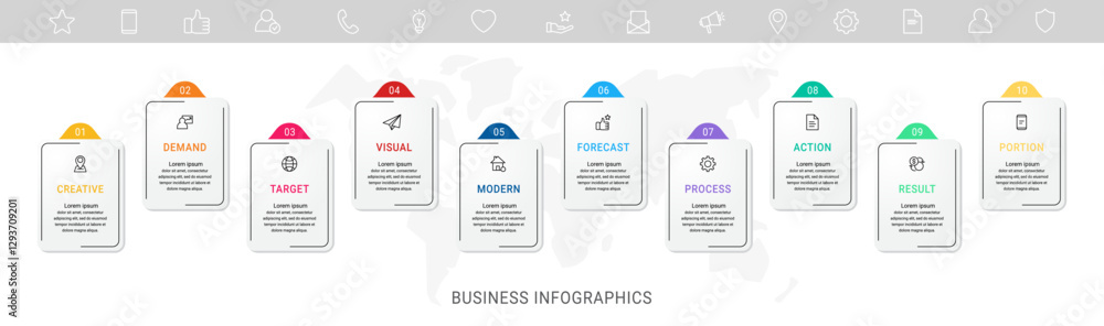 Poster modern vector infographics with 10 rectangles. business template with graphic ten steps for diagram,