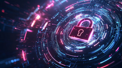 Glowing Cybersecurity Lock Digital Protection Privacy Safety Technology Encryption Network Secure Innovation