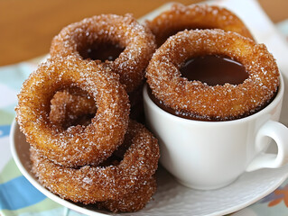Fototapeta premium A rich and velvety Spanish churros con chocolate dusted with cinnamon sugar.