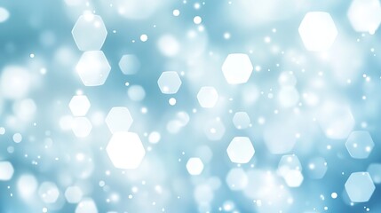 Obraz premium Soft dreamy background with light blue and white gradient, featuring sparkling bokeh effects and hexagonal shapes for a serene and ethereal atmosphere.