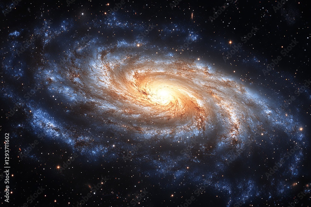 Poster marvelous spiral galaxy displaying vibrant colors and intricate patterns in deep space during a clea