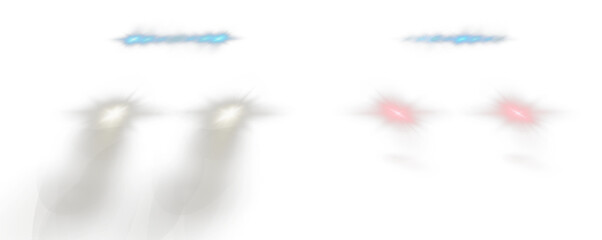 Realistic car headlights. Train moving effect, vector bright lights on transparent background png.	
