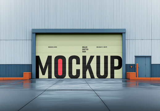Large Industrial Outdoor Roller Shutter Gate Garage Door Mockup for Advertising & Branding Display