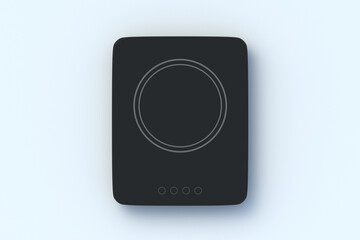 One induction cooktop on light gray background. Portable cooker. Modern electric hob. Top view. 3d render