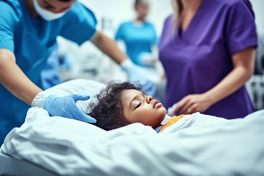 A young unconscious girl at emergency room. Hospital urgent care. - Powered by Adobe