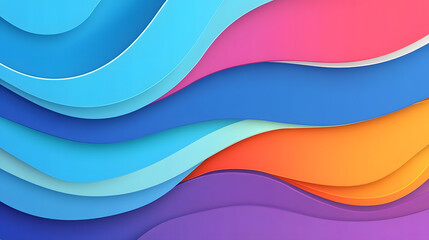 Blue background with colorful wave elements, flat vector style

