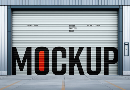 Industrial Garage Door Mockup &ndash; Realistic Front View for Branding, Warehouse Signage, or Workshop Advertising Display