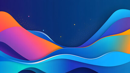 Blue background with colorful wave elements, flat vector style
